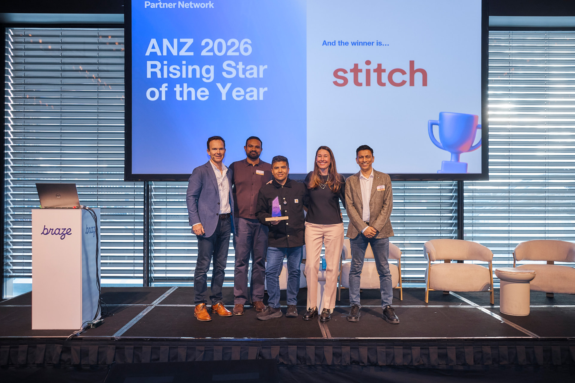 Adnan Khan and Vikas Varma accept the ANZ Rising Star of the Year award at Braze Partner Day Sydney